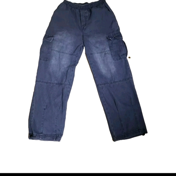 Jeans Skater Y2K Cargo Pockets Elastic Waist Baggy Parachute Hip Hop  Unisex XL - Picture 1 of 8